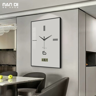 纯色极简餐厅装饰画带时钟2024万年历电子钟挂画钟表挂钟客厅