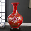 景德镇陶瓷器中国红花瓶，现代居家客厅，插花博古架工艺品装饰品摆件