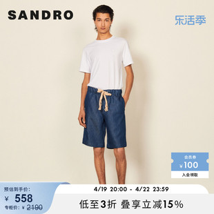 sandrooutlet男装春季经典直筒休闲系腰蓝色牛仔短裤shpbe00036