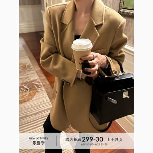 YANGLE_西装双面羊毛大衣女2024早春韩系单排扣毛呢大衣外套