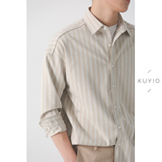 kuyiou设计师款前倒肩垂顺竖条纹衬衣高级感宽松休闲长袖衬衫男
