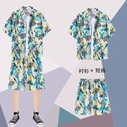 夏威夷沙滩套装花衬衫男港风，百搭民族风休闲情侣短袖短裤两件套12