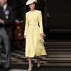 凯特王妃明星同款女装春秋季气质收腰黄色长裙优雅法式连衣裙