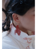 阿美商店新中式红色镂空金鱼烤漆耳环中国风耳挂喜庆长款耳夹耳饰