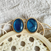 新宫廷中古复古Vintage年代优雅时髦宝石蓝色耳环钉耳扣夹535