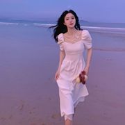仙女裙泡泡袖连衣裙法式白色裙子2024海边度假夏沙滩长裙超仙