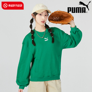 puma彪马绿色棒球服卫衣女，22秋季运动服圆领，套头衫外套537518