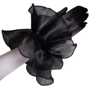 缎面荷叶边法式赫本森系短款礼服新娘拍照手套 复古黑色婚纱手套
