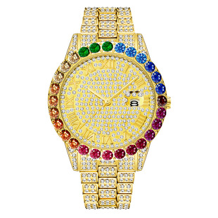 missfox手表2643潮流，镶水钻表带男士石英手表，时装彩钻表品牌时尚