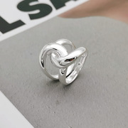 东大门s925纯银双c缠绕交叉戒指男女，夸张小众设计感食指指环