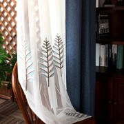 美式遮光窗帘地中海风格 北欧简约现代客厅卧室纱帘田园蓝色 杉树