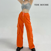 tidemousse橙色美式工装裤，女秋复古休闲百搭运动街头ins潮长裤