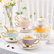 英式花茶壶套装陶瓷花果水果，茶杯茶具玻璃，壶带过滤蜡烛加热家用