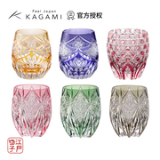 日本进口KAGAMI江户切子水晶玻璃威士忌酒杯夕凪黄紫色手工洛克杯