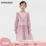 lynnmilo琳麦罗女童，连衣裙2023粉色雪纺，碎花打揽长袖童装裙子