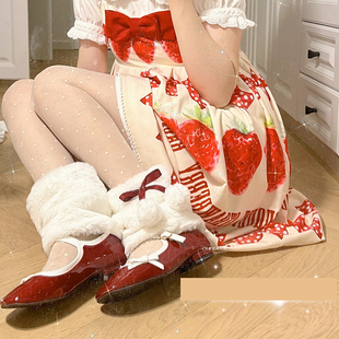 roji原创lolita兔毛绒袜套冬季保暖纯色，毛球洛丽塔加厚甜美毛毛袜(毛毛袜)