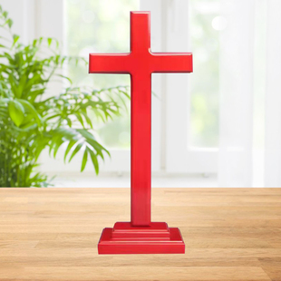 红色实木十字架小摆件木质桌面客厅，家居大摆件饰品