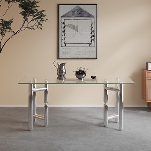 简约不锈钢气球狗办公桌，长方形钢化玻璃书桌，客厅家用电脑桌写字台
