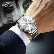 冠琴男防水品牌 机械全自动夜光双日历瑞士手表商务钢带国产腕表