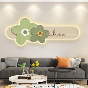奶油风客厅装饰画花卉led氛围灯画沙发，背景墙挂画现代简约卧室画