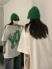 甜氧少女国潮美式街头小众设计复古破损贴布刺绣白色短袖纯棉t恤