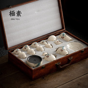 中式草木灰陶瓷功夫茶具套装家用办公室泡茶盖碗茶杯礼盒定制