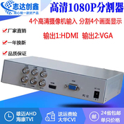 监控画面分割器 同轴高清TVI/AHD/CVI 4画面视频分割器带VGA/HDMI