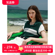 三彩ibudu2024夏季polo领短袖针织衫修身短款假两件套头衫女