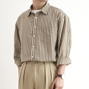 shijoin原创fundajoin棕色格纹衬衫200193免烫廓形潮，宽松休闲上衣