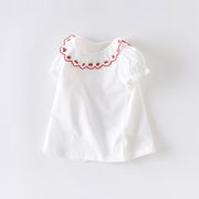 儿童夏装薄款娃娃衫1岁女宝宝韩版洋气圆领，半袖t恤女童泡泡袖短袖