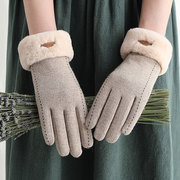 保暖手套女N0302加绒加厚韩版可爱羊绒触屏开车羊毛骑行冬季手套