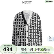 MECITY男士春季黑白格子拼色设计针织毛衫外套男