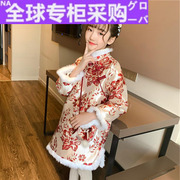 日本儿童装小女孩夹棉古装旗袍，中国风拜年服冬装女童加厚