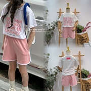 牛哆哆童装2023夏装韩版女童，白色简单上衣，粉色短裤套装62765