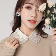韩国女衬衫假领子手工，镶钻珍珠领钉珠衬衣，假领白色复古假领