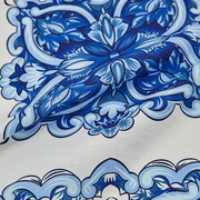 白色底蓝色青花瓷定位棉麻时装布料服装连衣裙DIY舒适衬衣面料匹