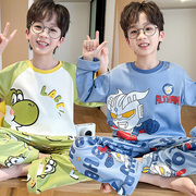 儿童睡衣男孩纯棉春秋男童女童长袖可爱卡通薄款空调房家居服套装