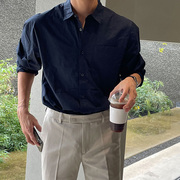 rcc男装7色基本款宽松落肩韩版休闲尖领纯色棉质衬衫韩国