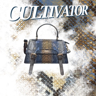 cultivator原创潮流重磅欧美奢华蓝金蛇纹，梯形翻盖手提斜挎手机包