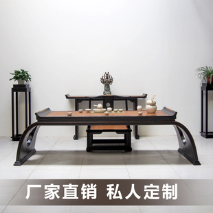 新中式老榆木茶桌椅组合秦汉古典仿古席面茶台黑色实木功夫茶艺桌