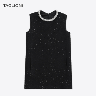 taglioni24春夏镶钻领口，细闪轻奢无袖，连衣裙小香风