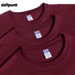酒红色240g重磅纯棉圆领短袖t恤纯色宽松品质厚实半袖男女款
