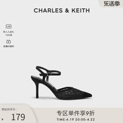 CHARLES&KEITH春夏女鞋CK1-60280374-1网纱腕带尖头高跟凉鞋女