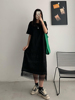 小众设计连衣裙女黑色长款夏季韩版纯棉宽松显瘦大码短袖长裙