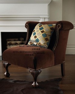 新古典(新古典)比利时法式乡村风格，铆钉布艺单人位沙发椅洽谈椅样板房家具
