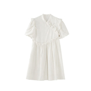 新中式国风白色连衣裙女夏季小个子甜美宽松显瘦泡泡袖短裙子