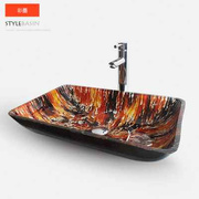 钢化玻璃洗手盆欧式台上盆家用艺术，盆创意金色，长方形面盆现代简约