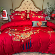 婚庆中式刺绣结婚床上用品床单被罩婚嫁婚床新婚红色十件套