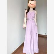 紫色吊带连衣裙子夏装女2024年在逃公主古着vintage度假长裙