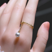 DIY配件 S925纯银个性时尚珍珠戒指空托灵动百搭指环手饰戒托银